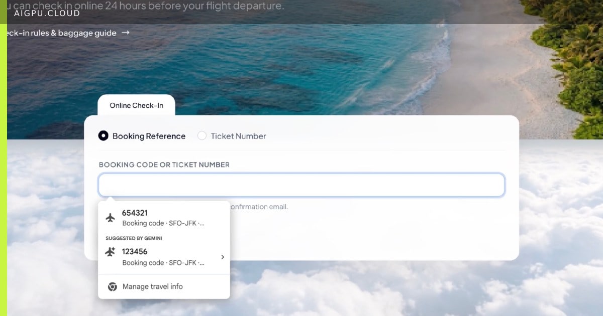 Chrome browser window showing AI autofill suggestions sourced from Gmail