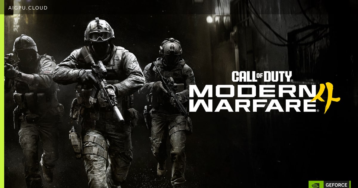 شعار GeForce NOW للألعاب السحابية يعرض صورة Call of Duty Modern Warfare 4 مع علامة RTX 5080