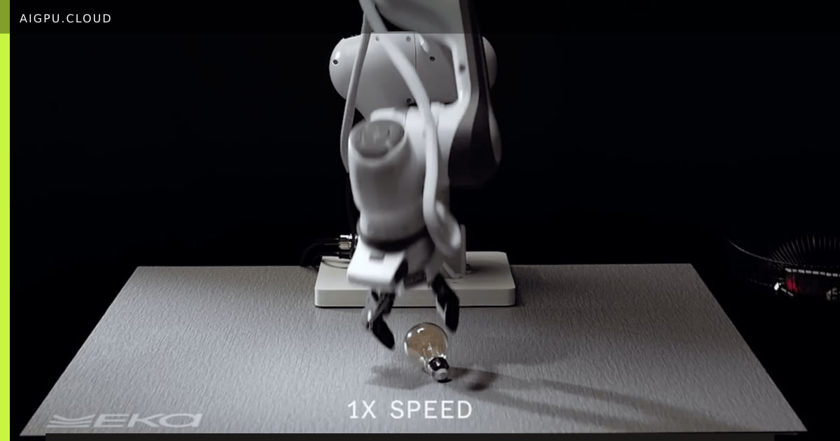 Eka robot gently grasping a raspberry while moving at high speed