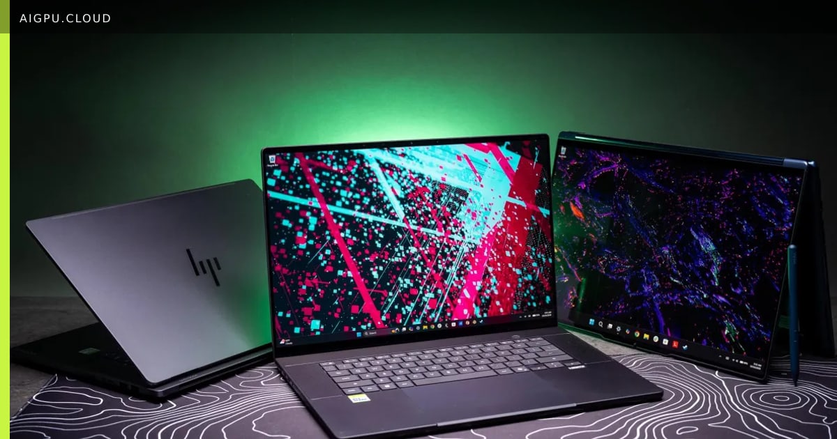 جهاز لابتوب RTX Spark من Nvidia على مكتب مع ظهور كود الذكاء الاصطناعي