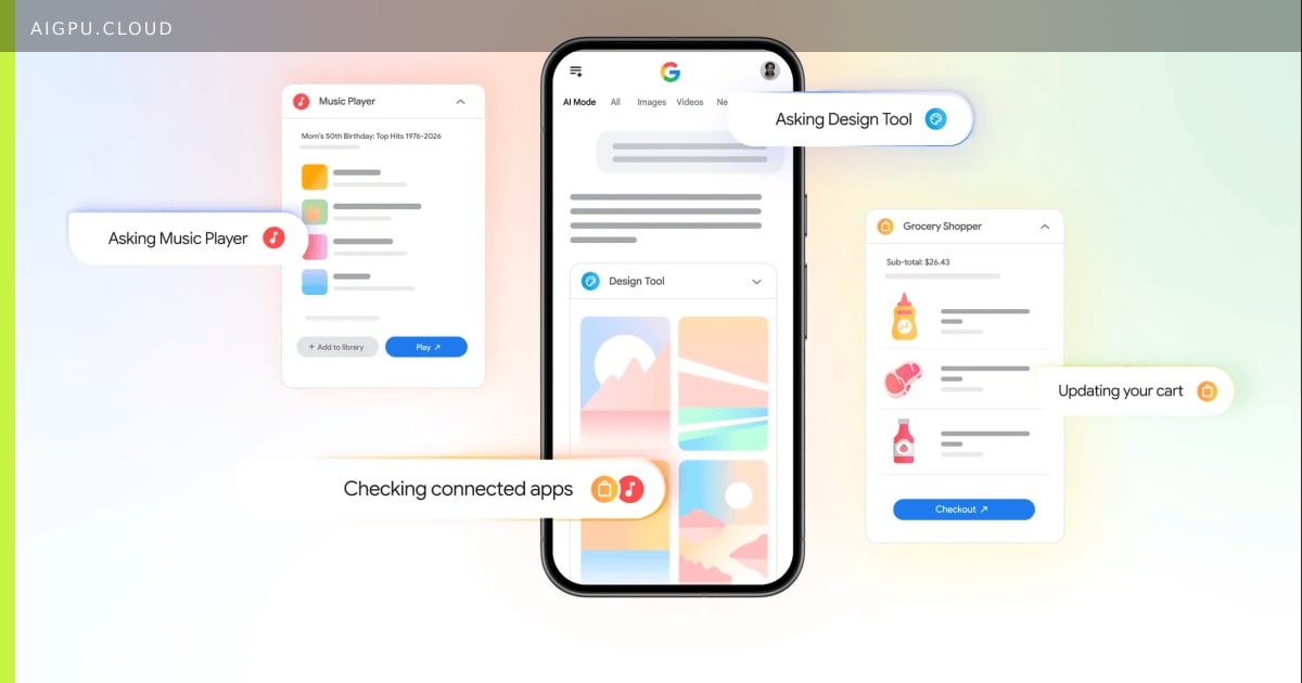 Illustration of Google Gemini and Search connected apps platform