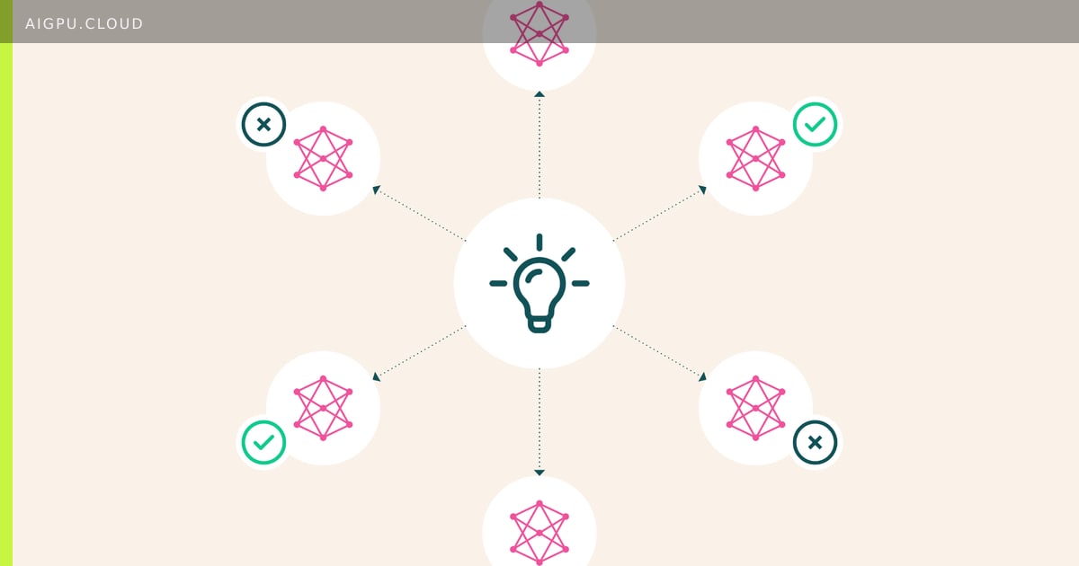 Illustration of a balance scale weighing research ideas with LLM icons