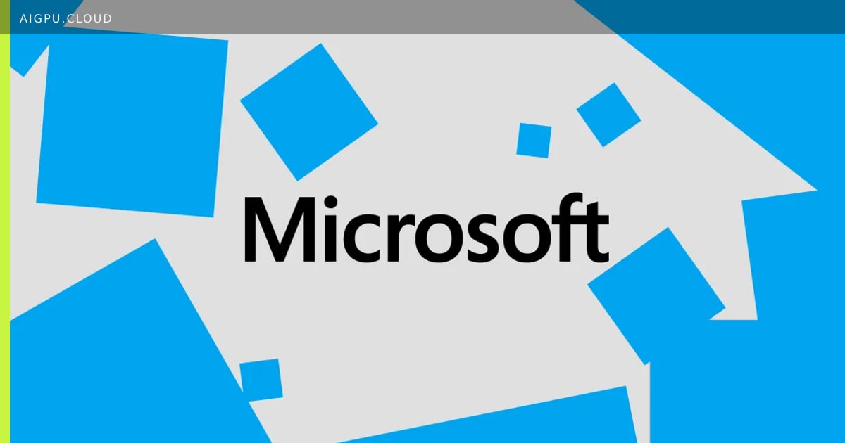 Microsoft campus building with subtle AI and cloud graphics overlay