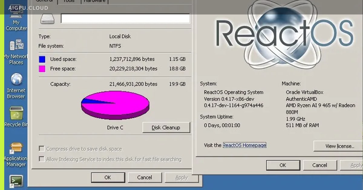 شاشة إقلاع ReactOS تعرض خيار التثبيت على NTFS