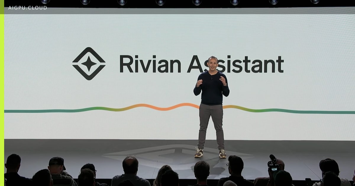 Rivian and Volkswagen logos side by side with AI assistant icon