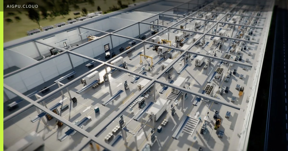 Runware modular AI data center pod on factory assembly line