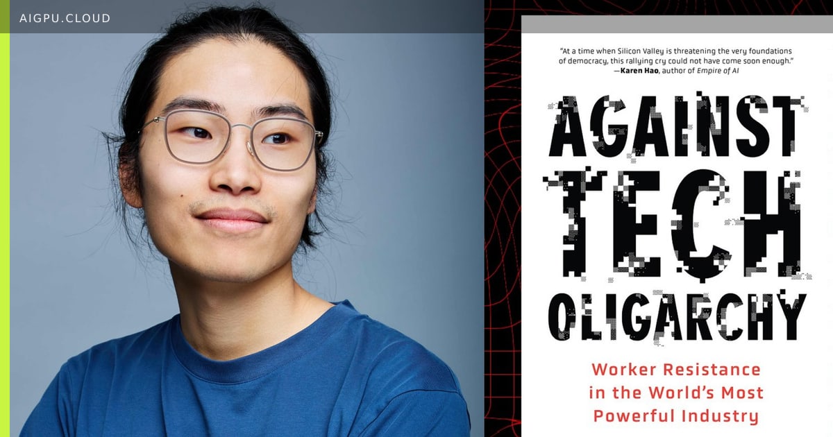 غلاف كتاب Against Tech Oligarchy يصور أيادي عمال مرفوعة بأسلوب فني على خلفية لوحة دوائر إلكترونية