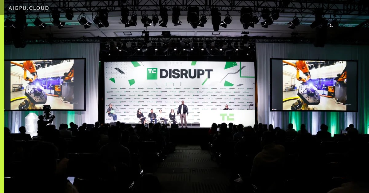 TechCrunch Disrupt 2026 stage with speakers discussing AI scaling and hardware innovation