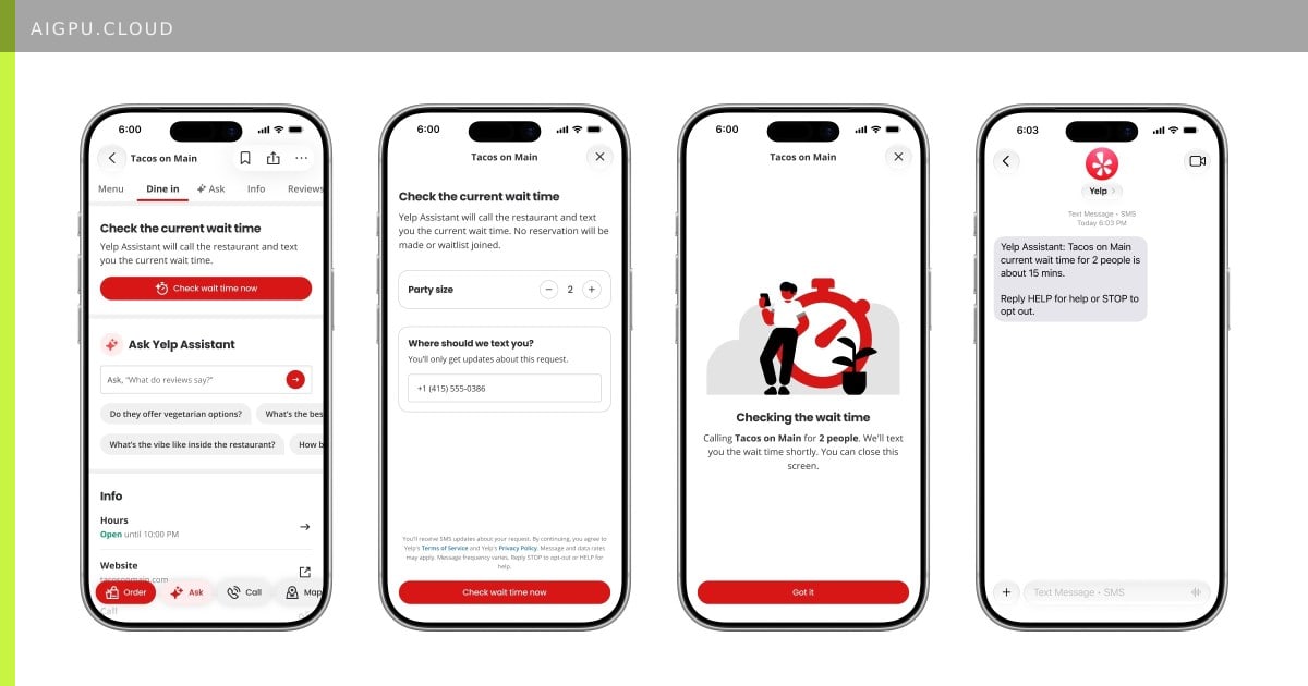 Yelp app screen showing Check for Me feature